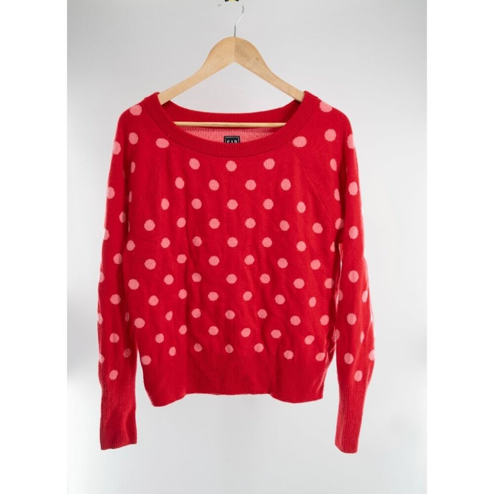 Gap Red & Pink Polka Dot Crew Neck Pull over sweater Merino wool | XL Tall